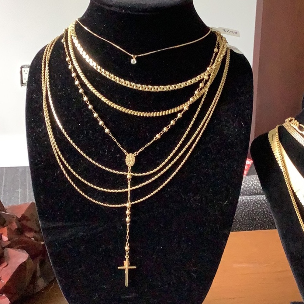 Vintage 14k gold  Gold Layered Necklace with Cross Pendant